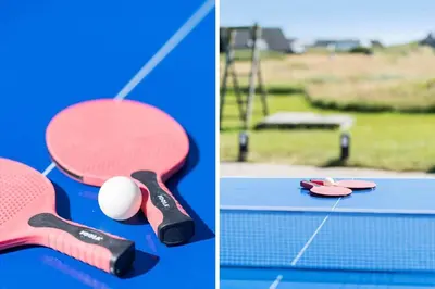 two pictures of a tennis racket and balls on a court at 148-Harboore-Lucievej-6-a in Harboør