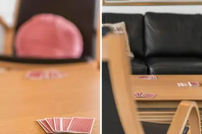 two pictures of a table and a chair with books on it at 324-Harboore-Skalvej-4-b in Harboør