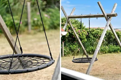 two pictures of a tire swing in a yard at 121-Harboore-Vejlby-Klit-173-a in Harboør