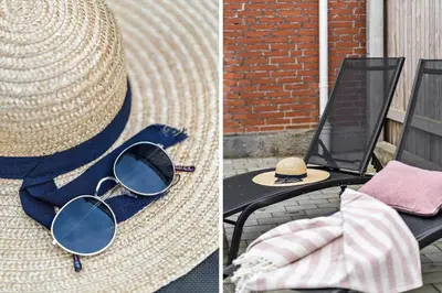 a straw hat and sunglasses sitting on a table at 713-Thyboron-Vesterhavsgade-34 in Thyborøn