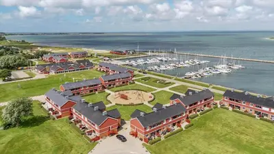 an aerial view of a building with a marina at G261-Lemvig-Vinkelhagevej-161 in Lemvig