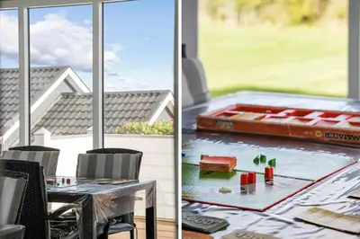 two pictures of a patio with a table and a window at G147-Lemvig-Syrenvej-47 in Lemvig