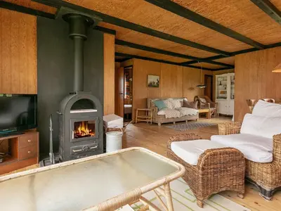 a living room with a fireplace and a couch at 6 person holiday home in Vinderup in Vinderup