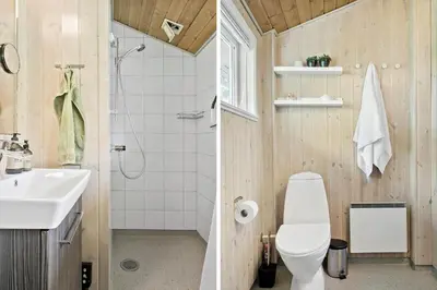 a bathroom with a toilet sink and a shower at LF11109-Struer-Barsidalvej-9 in Struer
