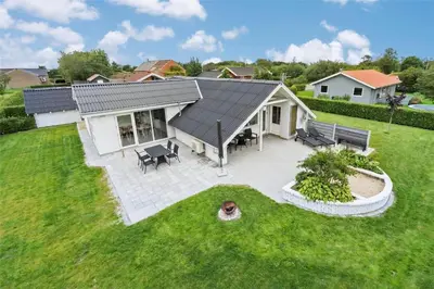 an overhead view of a house with a patio at LF12172-Vinderup-Strandlyst-29 in Vinderup