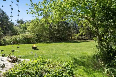 a yard with a field of green grass with a tree at LF10236-Thyholm-Svinget-18 in Thyholm