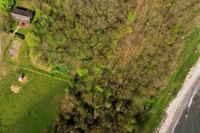 an overhead view of a field with trees and a house at LF13172-Nykobing-M-Strandvaenget-76 in Ejerslev