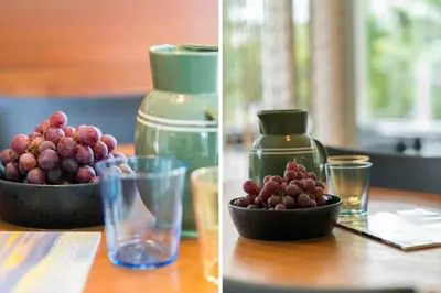two pictures of a bowl of grapes on a table at LF11108-Struer-Barsidalvej-8 in Struer