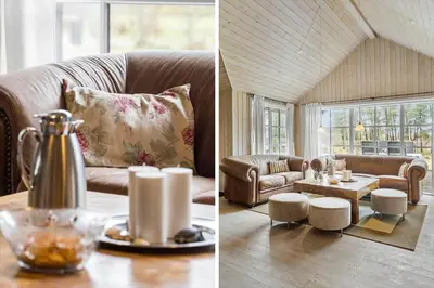 a living room with a couch and a table at LF10307-Hurup-Thy-Traelobervej-7 in Sønder Ydby