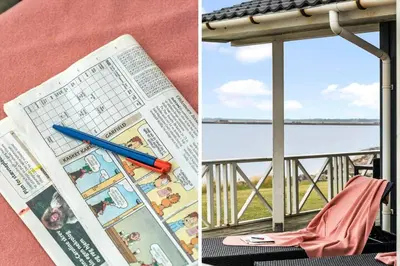 a collage of two pictures with a newspaper and a window at LF12183-Vinderup-Avej-28 in Vinderup