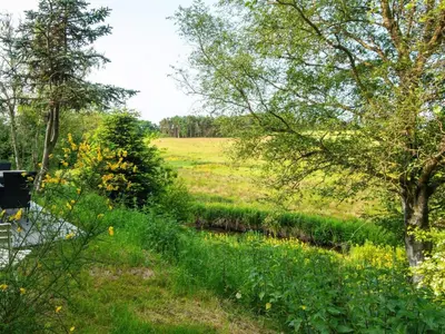 a field with trees and a river in a field at Tranquil Riverside Retreat in Holstebro