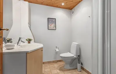 a bathroom with a toilet and a sink at Pet Friendly Home In Farsø With House A Panoramic View in Farsø