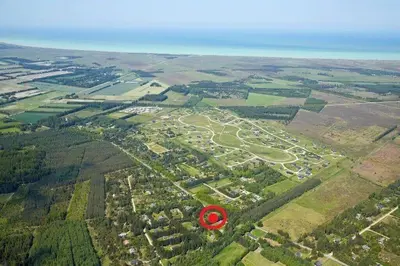 a red circle in the middle of a city at JB136-Brovst-Harestien-1 in Brovst