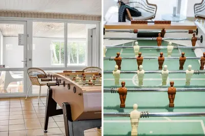 two pictures of a table and a chess board at JB305-Fjerritslev-Tyttebaerstien-18 in Fjerritslev