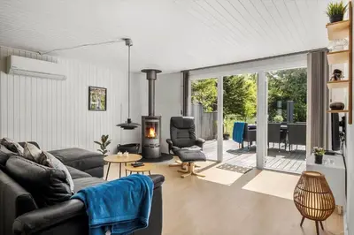 a living room with a couch and a fireplace at JB128-Fjerritslev-Pilevej-2 in Fjerritslev