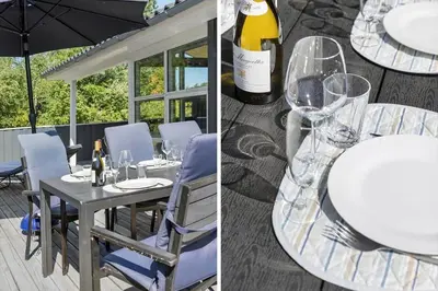 a table with wine glasses sitting on top of it at JB792-Fjerritslev-Egevej-34 in Fjerritslev
