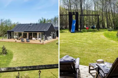 two pictures of a house with a playground at JB215-Brovst-Kronvildtvej-194 in Brovst