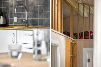 two pictures of a kitchen with a sink and a counter at JB242-Fjerritslev-Poppelvej-8 in Fjerritslev