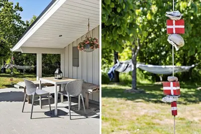 two pictures of a house with a table and chairs at JB294-Fjerritslev-Perikumvej-72 in Fjerritslev