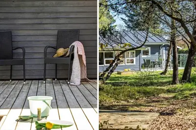 two pictures of a porch with a chair and a house at JB246-Brovst-Graevlingevej-13 in Brovst