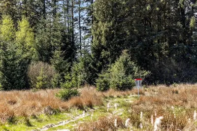 a red frisbee in the middle of a field at JB161-Brovst-Kronvildtvej-206 in Brovst