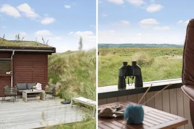 two pictures of a deck with a view of a field at JB233-Brovst-Ejstrup-Strandvej-24 in Brovst