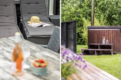 two pictures of a picnic table in a backyard at JB178-Brovst-Kronvildtvej-3 in Brovst
