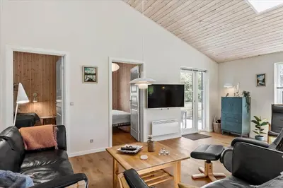 a living room with a couch and a tv at JB165-Fjerritslev-Ostersvej-16 in Fjerritslev