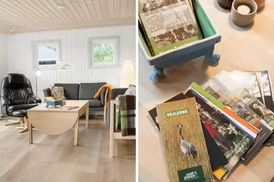 two pictures of a living room with a couch and a table at JB205-Fjerritslev-Tyttebaerstien-12 in Fjerritslev