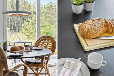 two pictures of a table with a loaf of bread on a cutting board at JB1108-Frostrup-Strandvejen-67 in Frøstrup