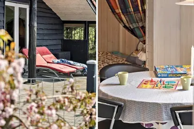 two pictures of a table and chairs on a patio at JB314-Fjerritslev-Tyttebaerstien-13 in Fjerritslev