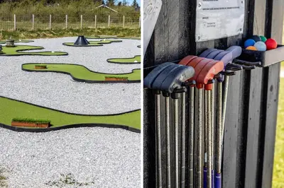 two pictures of a golf course with balls on a fence at JB752-Brovst-Kronvildtvej-210 in Brovst