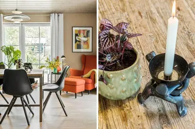a living room and a dining room with a candle at JB295-Brovst-Ildervej-7 in Brovst