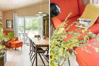 two pictures of a living room and a dining room at JB295-Brovst-Ildervej-7 in Brovst