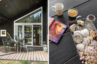 two pictures of a house with a table and a window at JB228-Brovst-Ildervej-14 in Brovst