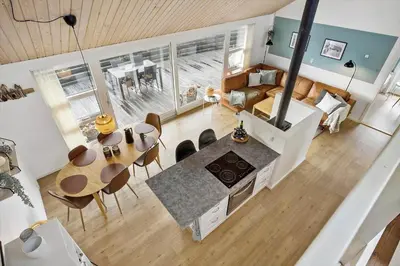 an overhead view of a living room and a dining room at JB316-Brovst-Kronvildtvej-250 in Brovst