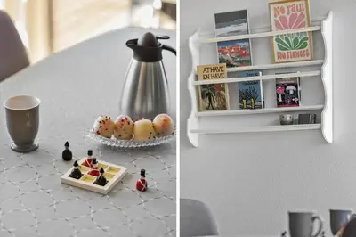 a table with a coffee pot and a plate of food at JB403-Fjerritslev-Poppelvej-20 in Fjerritslev