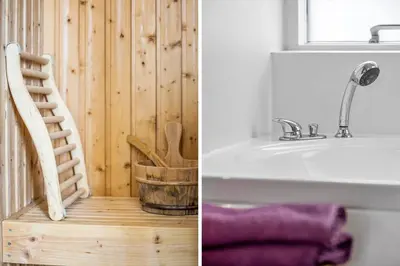 a bathroom with a wooden wall and a sink at JB366-Brovst-Kronvildtvej-118 in Brovst