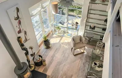 an overhead view of a living room with a chair at Gorgeous Home In Farsø With Wifi in Farsø