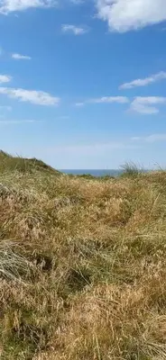 a field of grass with the sky in the background at Bright Holiday Home Close To Sea Near Blokhus in Blokhus