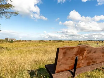 a bench sitting in the middle of a field at Holiday Home Sarika - 500m from the sea by Interhome in Fjerritslev