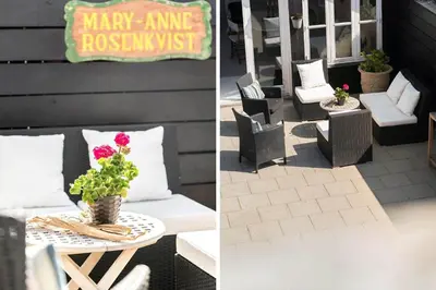 two pictures of a patio with a table and chairs at 719-Thyboron-Fanovej-3 in Thyborøn