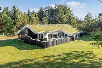 a small house with a grass roof on a field at BL1129-Saltum-Ornebjergvej-6 in Saltum