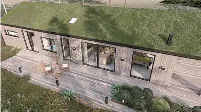 an overhead view of a house with a deck at BL1127-Saltum-Bondagervej-23 in Saltum