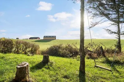a swing in a field with a house in the background at 534-Lemvig-Lokkevej-13 in Lemvig