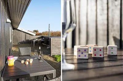two pictures of a table with a glass of wine at 822-Harboore-Neerlandiavej-138 in Harboør