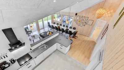 an overhead view of a kitchen and living room at Villavilla 539 - Hostrup Strand, Limfjorden in Spottrup