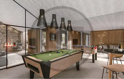 a living room with a pool table in it at Awesome Home In Højslev With Sauna in Højslev