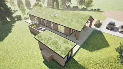 a rendering of a house with a grass roof at BL1153-Saltum-Bondagervej-64 in Saltum