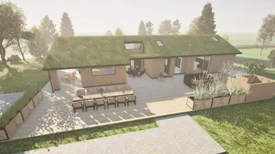 a rendering of a house with a grass roof at BL1153-Saltum-Bondagervej-64 in Saltum